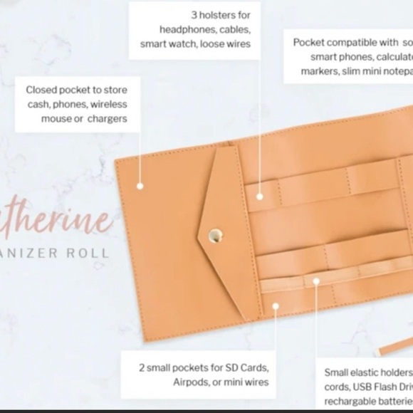 Katherine Tech Organizer Roll in a warm honey color made by Glass Ladder Co. NIB - Picture 2 of 10